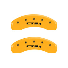 Load image into Gallery viewer, MGP 4 Caliper Covers Engraved Front Cursive/Cadillac Engraved Rear CTS4 Yellow finish black ch