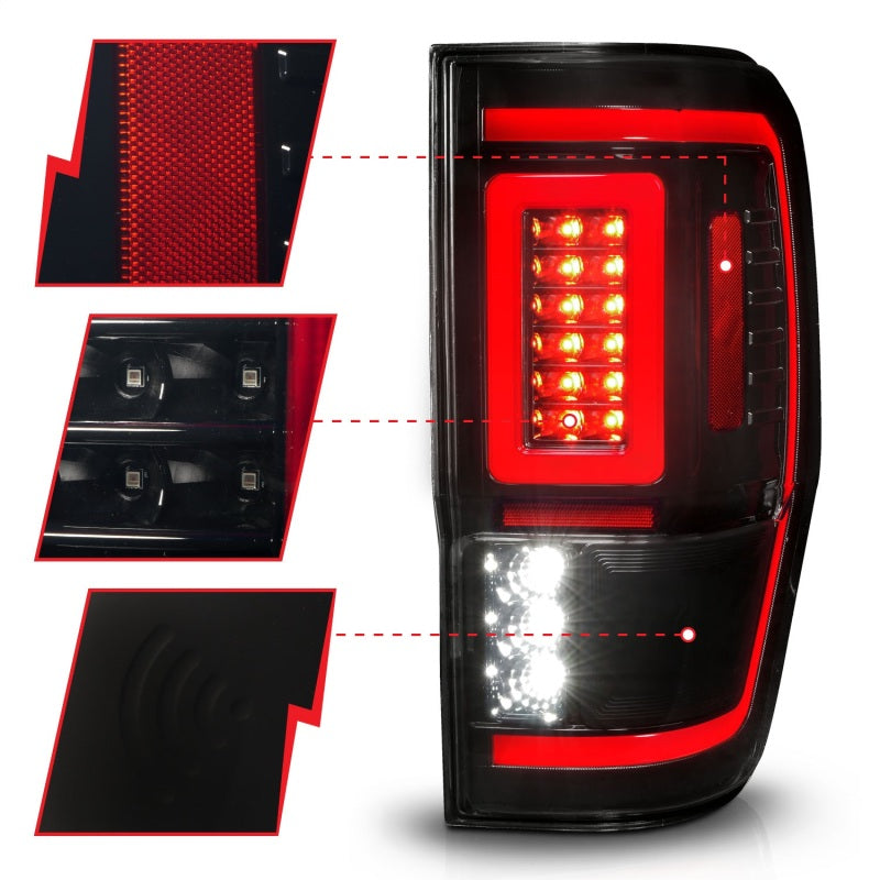 ANZO 19-22 Ford Ranger Full LED Taillights w/ Lightbar Sequential Signal Black Housing/Smoke Lens - GTR Auto