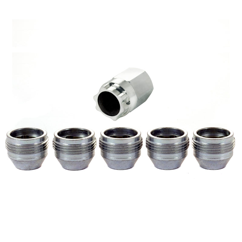 McGard Wheel Lock Nut Set - 5pk. (Under Hub Cap / Cone Seat) M14X.5 / 22mm Hex / .893in. L. - Silver - GTR Auto
