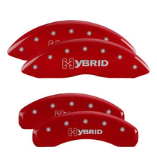 Load image into Gallery viewer, MGP 4 Caliper Covers Engraved Front &amp; Rear GM Style/Hybrid Red finish silver ch 34004SHYBRD