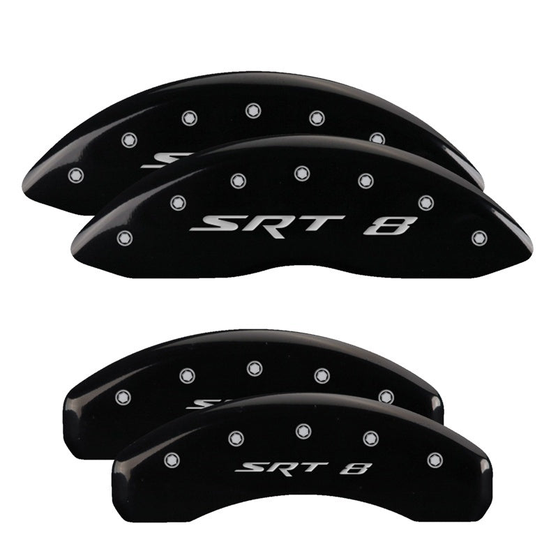 MGP 4 Caliper Covers Engraved Front & Rear SRT8 Black finish silver ch - GTR Auto