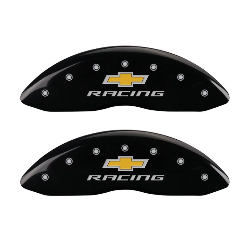 MGP 4 Caliper Covers Engraved Front & Rear Chevy Racing Black Finish Silver Char 2016 Chevrolet SS - GTR Auto