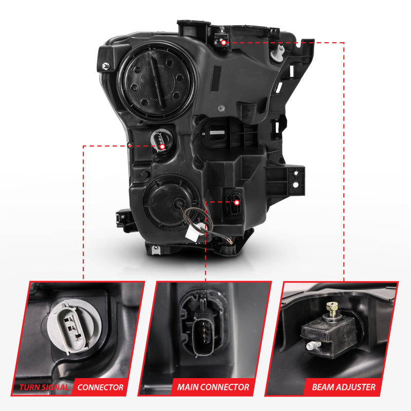 ANZO 2015-2017 Ford F-150 Projector Headlights w/ Plank Style Switchback Black w/ Amber - GTR Auto