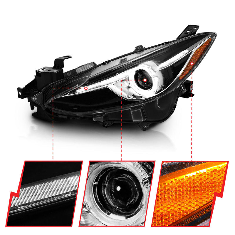ANZO Projector Headlights With Halo Black w/Amber 14-17 Mazda 3 - GTR Auto