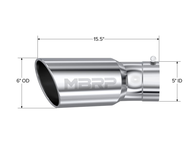 MBRP Universal Tip 6in OD 5in Inlet 15.5in Length 30 Deg Bend Angled Rolled End T304 - GTR Auto