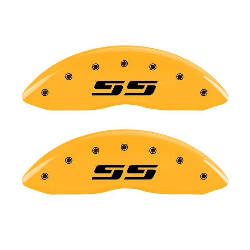 MGP 4 Caliper Covers Engraved Front & Rear Silverado SS Yellow Finish Black Char 2001 Chevy Tahoe - GTR Auto