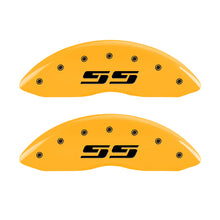 Load image into Gallery viewer, MGP 4 Caliper Covers Engraved Front &amp; Rear Silverado SS Yellow Finish Black Char 2001 Chevy Tahoe - GTR Auto
