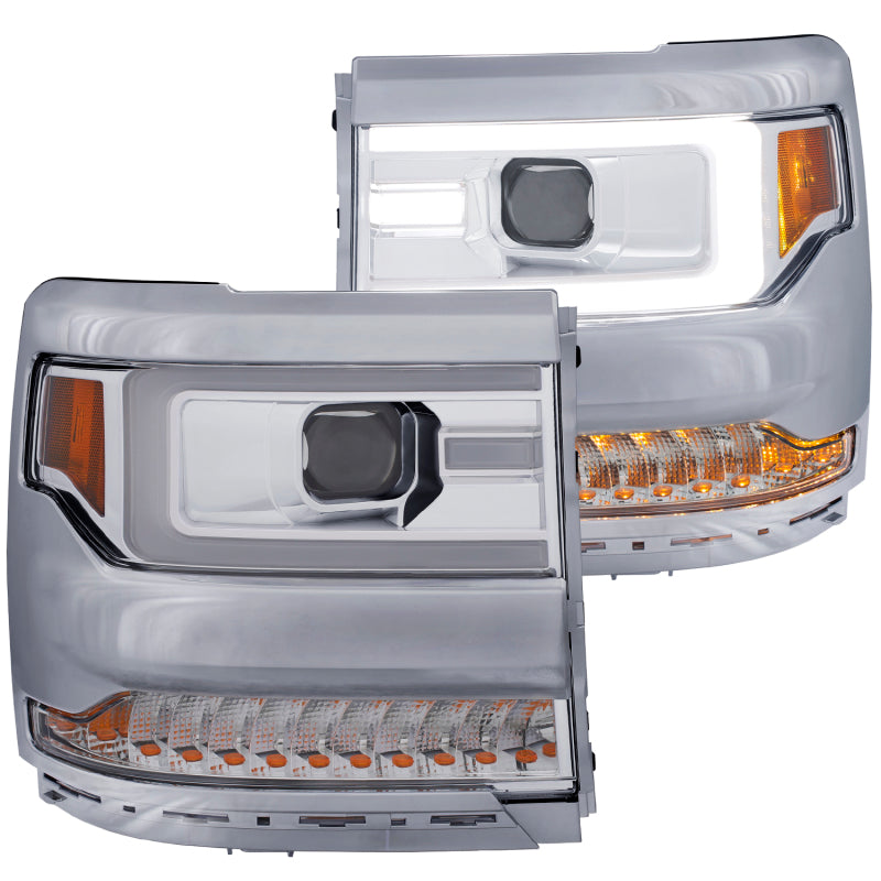 ANZO 16-17 Chevy Silverado 1500 Projector Headlights Plank Style Design Chrome w/ Amber - GTR Auto