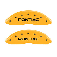 Load image into Gallery viewer, MGP 4 Caliper Covers Engraved Front &amp; Rear Pontiac Yellow Finish Black Char 2001 Pontiac Firebird 18028SPOPYL