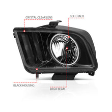 Load image into Gallery viewer, ANZO 2005-2009 Ford Mustang Crystal Headlights w/ Halo Black (CCFL) - GTR Auto