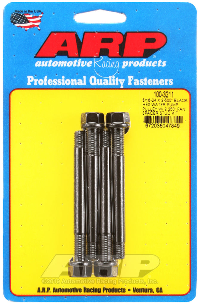 ARP 5/16-24 X 3.500 Black Hex Water Pump Pulley w/ 2.250in Fan Spacer Stud Kit - GTR Auto