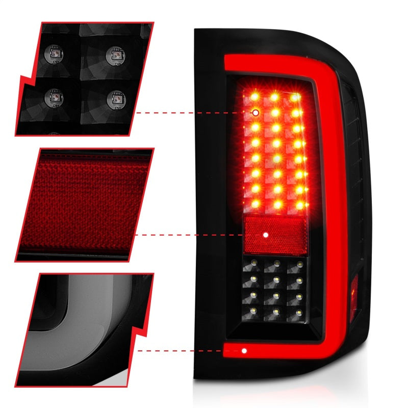 ANZO 2007-2013 Chevrolet Silverado1500/ 2500/ 3500 LED Tail Lights w/ Light Bar Black Housing Smoke - GTR Auto