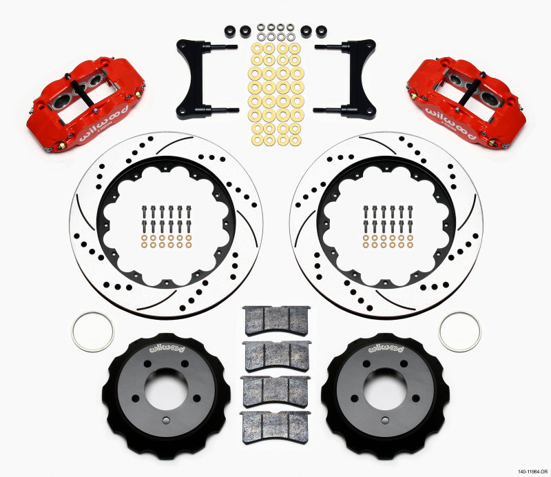 Wilwood Narrow Superlite 6R Front Hat Kit 14.00in Drill Red 93-96 Mazda RX7 - GTR Auto