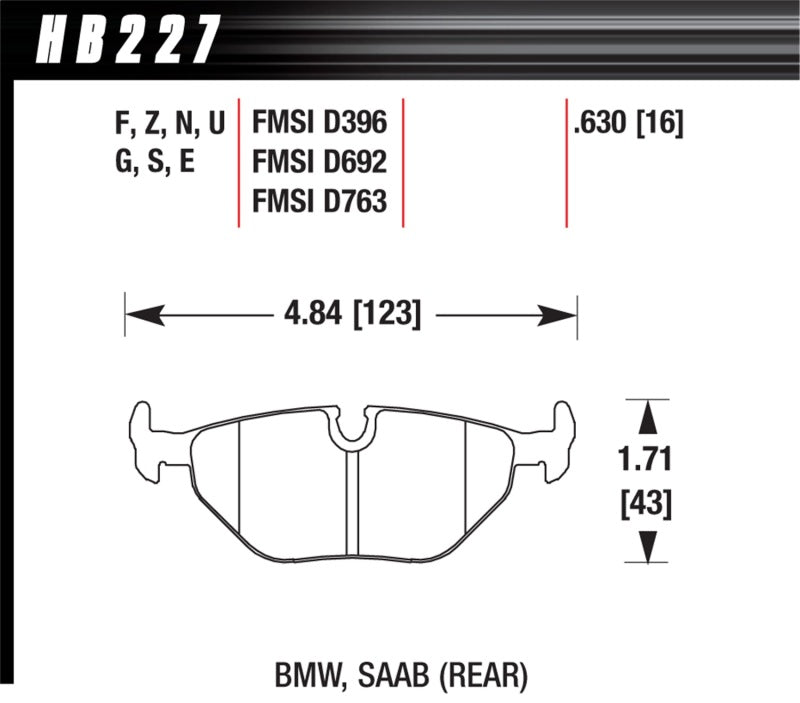 Hawk 1992-1998 BMW 318i HPS 5.0 Rear Brake Pads KHB227B.630