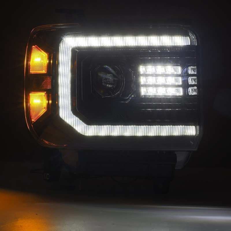 AlphaRex 14-18 GMC Sierra PRO-Series Proj Headlights Plank Style Black w/Activ Light/Seq Signal/DRL - GTR Auto